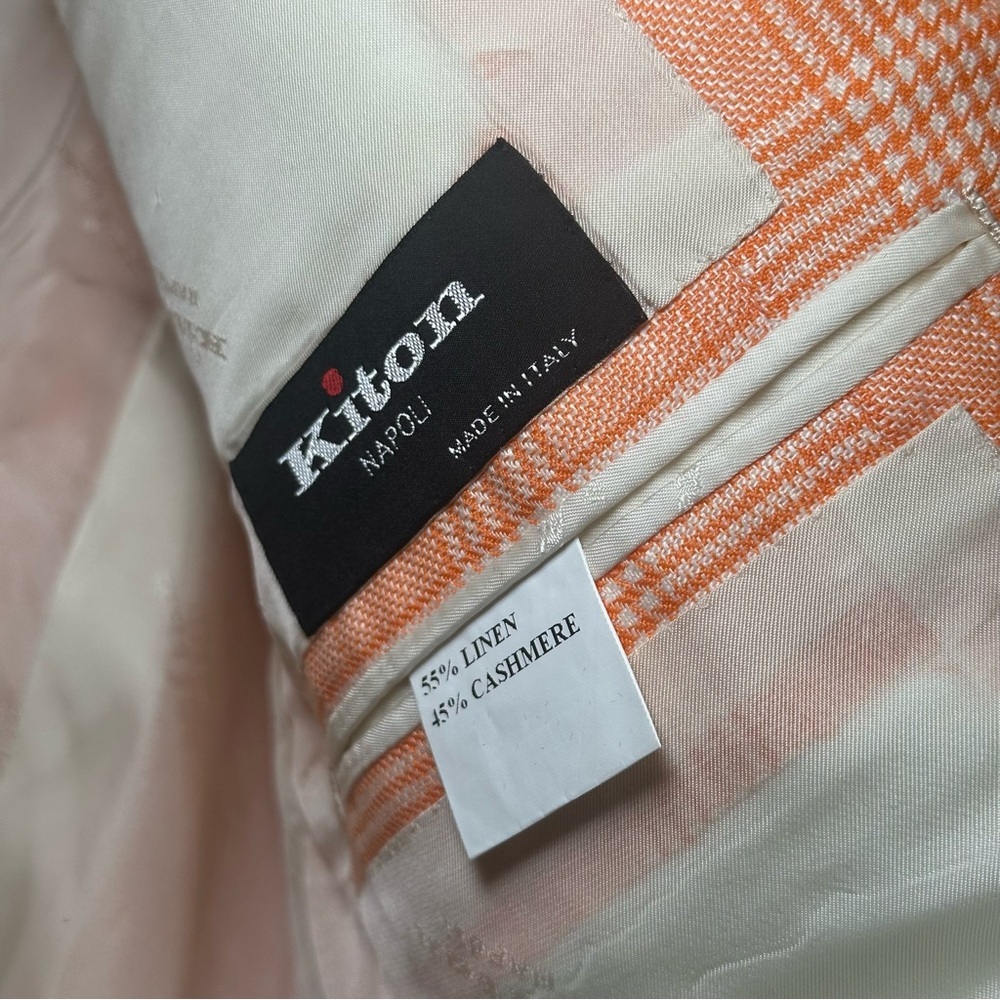 Kiton Napoli U818697 Orange Plaid Linen Cashmere Blazer Sport Coat EU 52/ US 42R - Picture 11 of 16